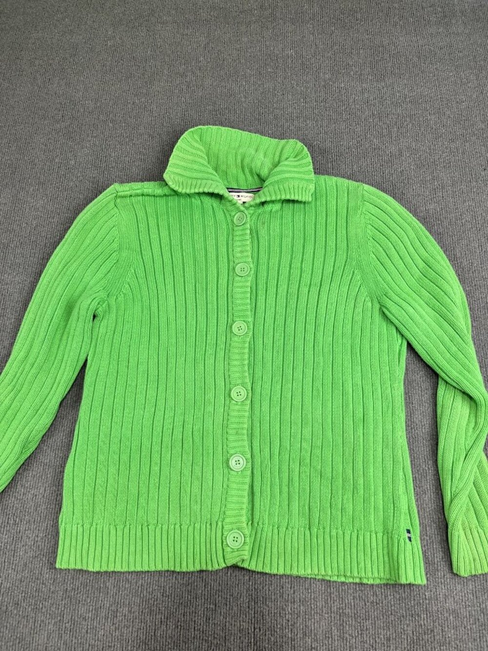 Tommy Hilfiger Womens Green Ribbed Knit Button-Up Cardigan 2X